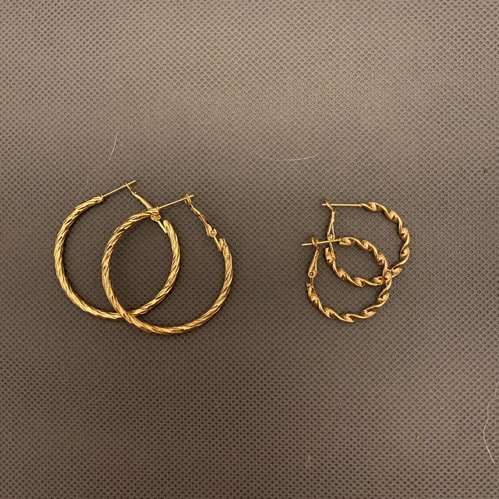 Medium and small gold hoops